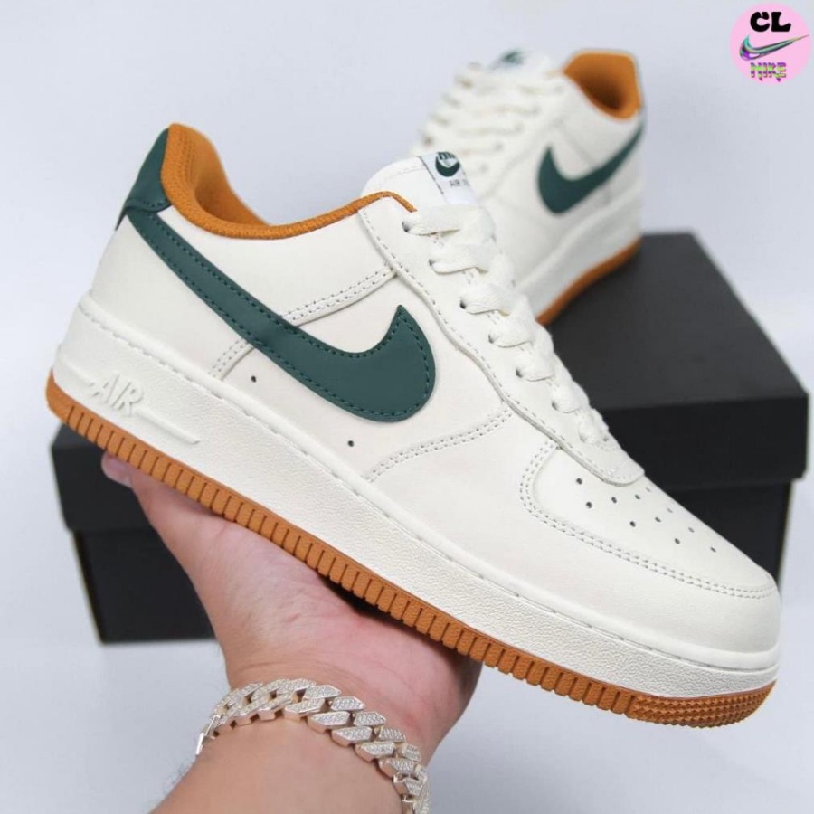 Sneakers _ Nike Air Force 1 Green Yellow. Af1 Sneakers In White With Blue Stripe Pattern High Quali