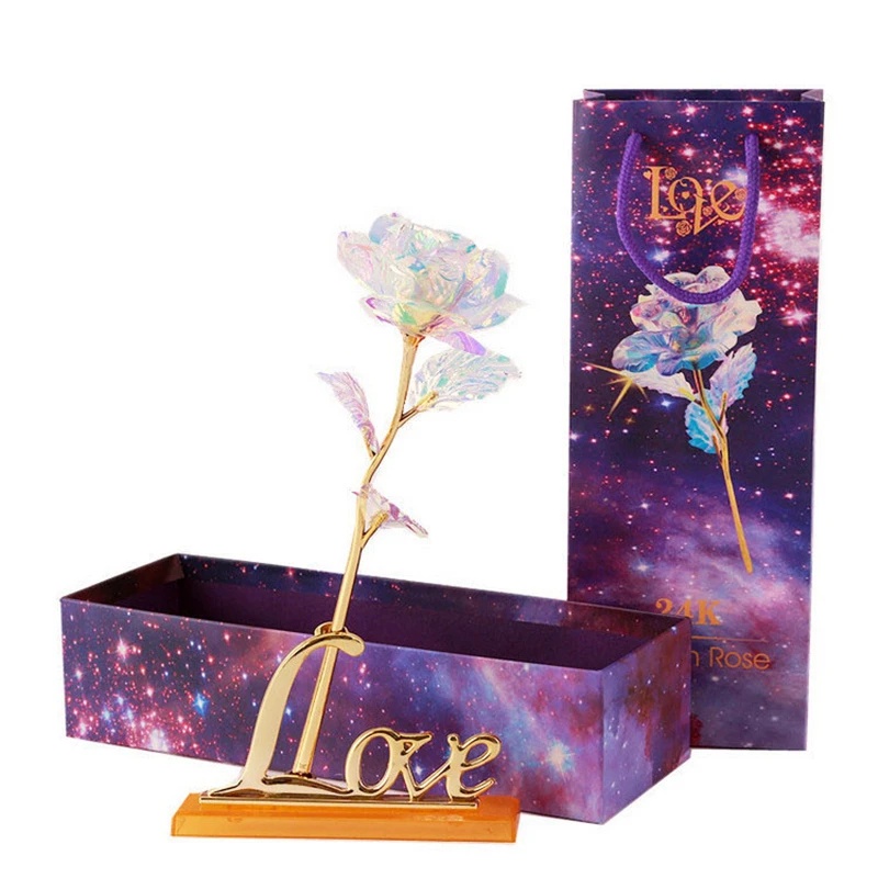ดอกกุหลาบปลอม ฟอยล์ทองคํา 24K พร้อมกล่องฐานไฟ ของขวัญวันวาเลนไทน์ โรแมนติก สร้างสรรค์ สําหรับตกแต่งงานแต่งงาน วันแม่ คริสต์มาส