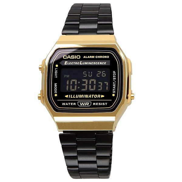 [Time Cruze] Casio A168 Black Stainless Steel Gold Tone Digital Men Women Watch A168WEGB-1B A168WEG