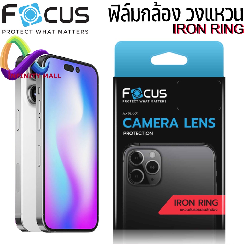 ฟิล์มกล้อง แบบวงแหวน โฟกัส สำหรับ iPhone 15 14 13 12 11 Pro Max / Plus / Mini Focus iron ring camera protector glass