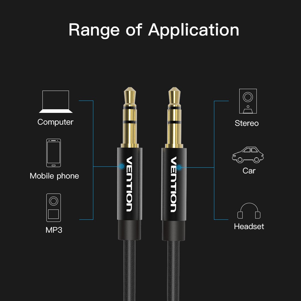 Vention สายสัญญาณเสียงสเตอริโอ Hi-Fi ตัวผู้ เป็นตัวผู้ 3.5 มม. ชุบทอง สําหรับแจ็ครถยนต์ หูฟัง ลําโพง