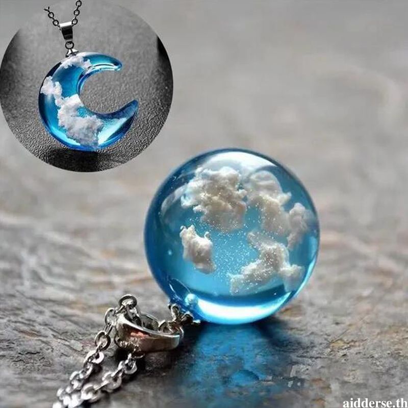 สร้อยคอสายโซ่ จี้ทรงกลม ตกแต่งลายท้องฟ้า สวยงามทำจากเรซิ่น สำหรับผู้หญิง และผู้ชาย