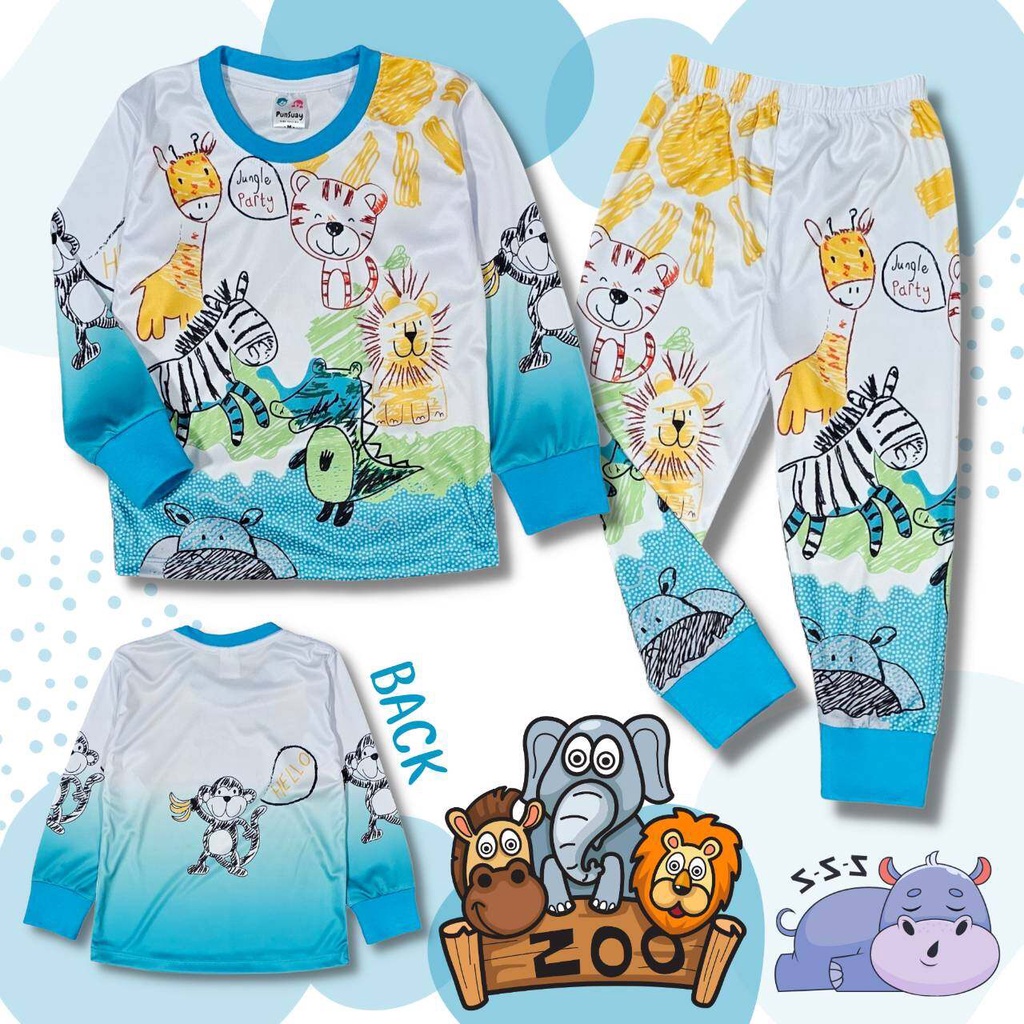 ZOO0933#2 ชุดเด็ก เสื้อแขนยาว+กางเกงขายาว ผ้าไมโครเกรดA ลายการ์ตูนสวนสัตว์ เสื้อผ้าเด็ก ชุดนอนเด็ก ชุดเด็กลายการ์ตูน