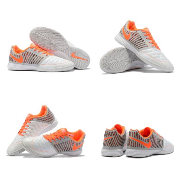 Sepatu Futsal Nike Lunar Gato II สีขาว สีส้ม Metallic Silver IC สันทนาการ
