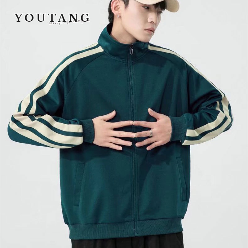 YOUTANG เสื้อแจ็กเก็ตคาร์ดิแกนลําลอง ทรงหลวม ลายทาง สไตล์ฮ่องกง แฟชั่นฤดูใบไม้ผลิ และฤดูใบไม้ร่วง สําหรับผู้ชาย