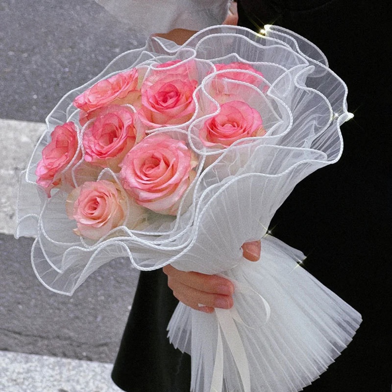 ช่อดอกทานตะวันวาเลนไทน์ ผ้าตาข่าย แต่งจับจีบ สีเรืองแสง สําหรับร้านดอกไม้ วันแม่