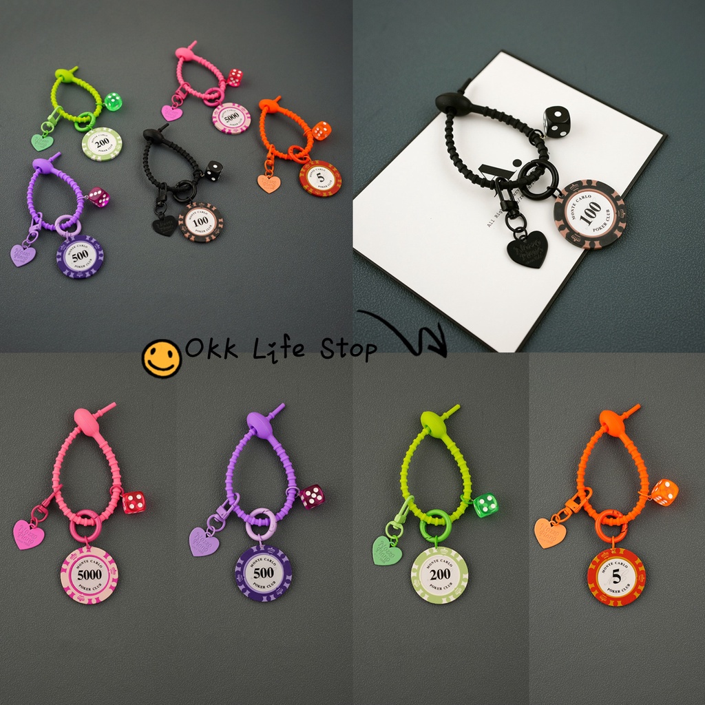 OKK Life Stop(A956)*พร้อมส่งจากไทย*พวงกุญแจชิปโป๊กเกอร์หลากหลายสีพร้อมจี้ตกแต่งสามารถห้อยได้หลายอย่าง