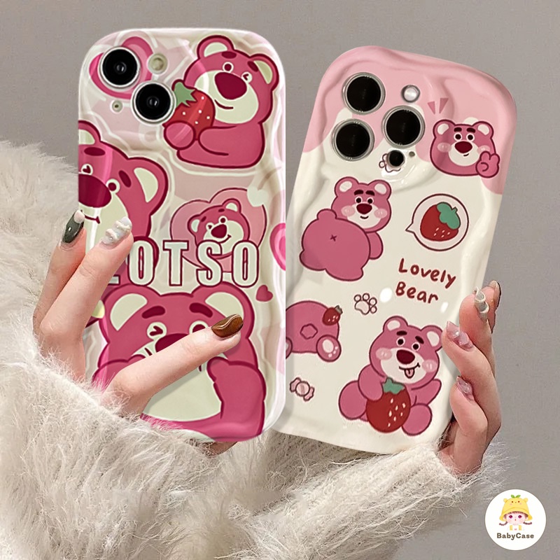 การ์ตูนน่ารักสตรอเบอร์รี่หมีกรณีโทรศัพท์ iPhone 15 11 12 13 14 Pro Max 7 8 Plus X XR XS Max SE 2020