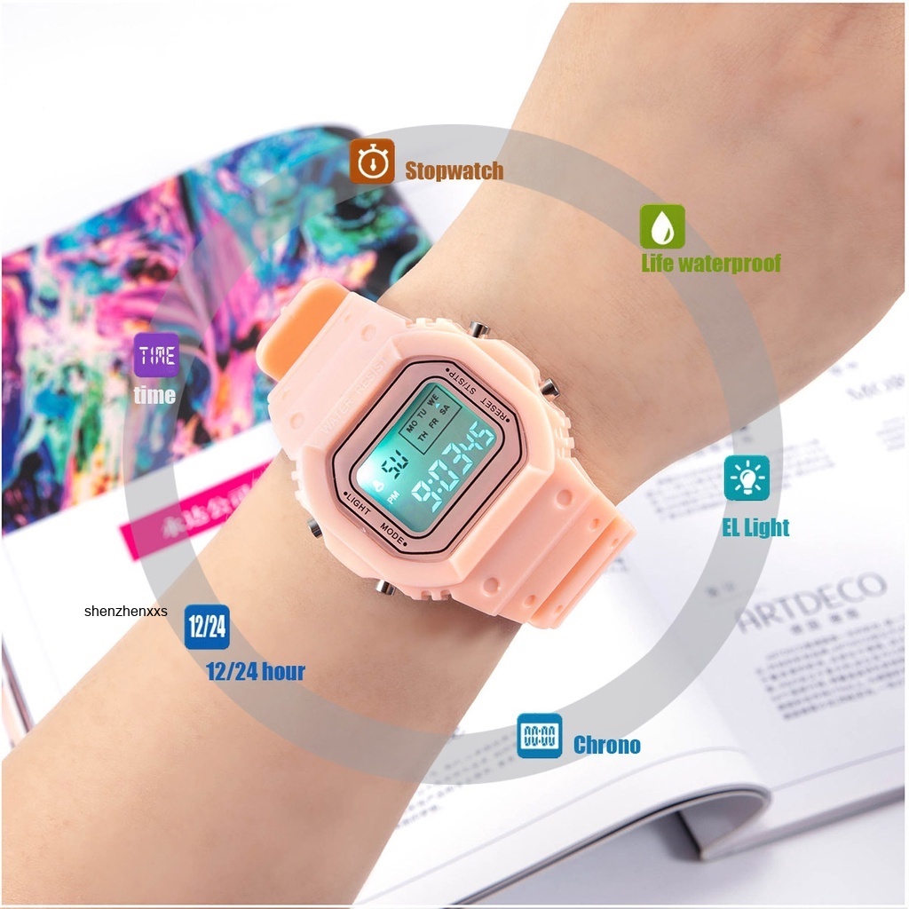 นาฬิกาข้อมือดิจิทัล กันน้ํา แบบเรียบง่าย สไตล์เกาหลี สําหรับผู้ชาย และผู้หญิง