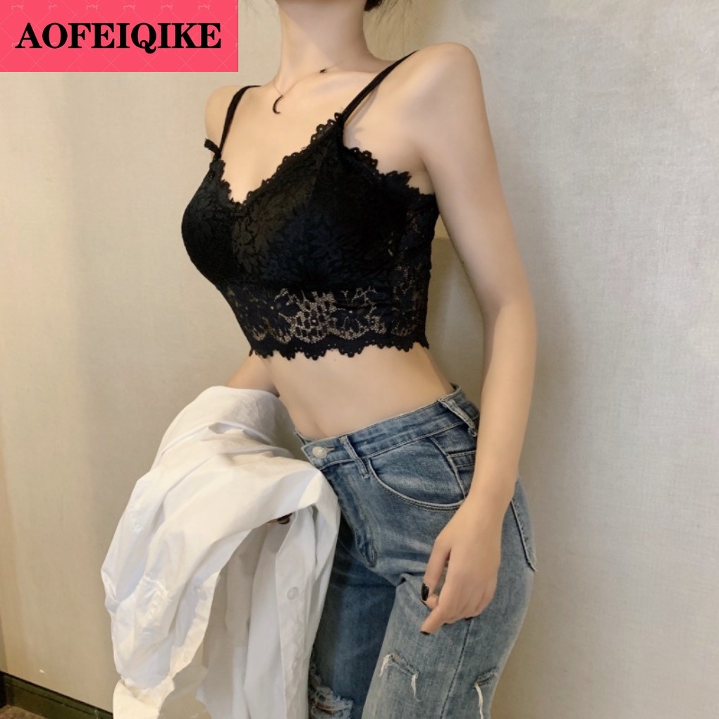 Aofeiqike ผู้หญิง ลูกไม้ ชุดชั้นใน สายรัดคู่ แฟชั่น เสื้อกั๊ก แขนกุด เสื้อครอป ไร้สาย ฟรีชุดชั้นใน ไร้รอยต่อ ชุดชั้นใน