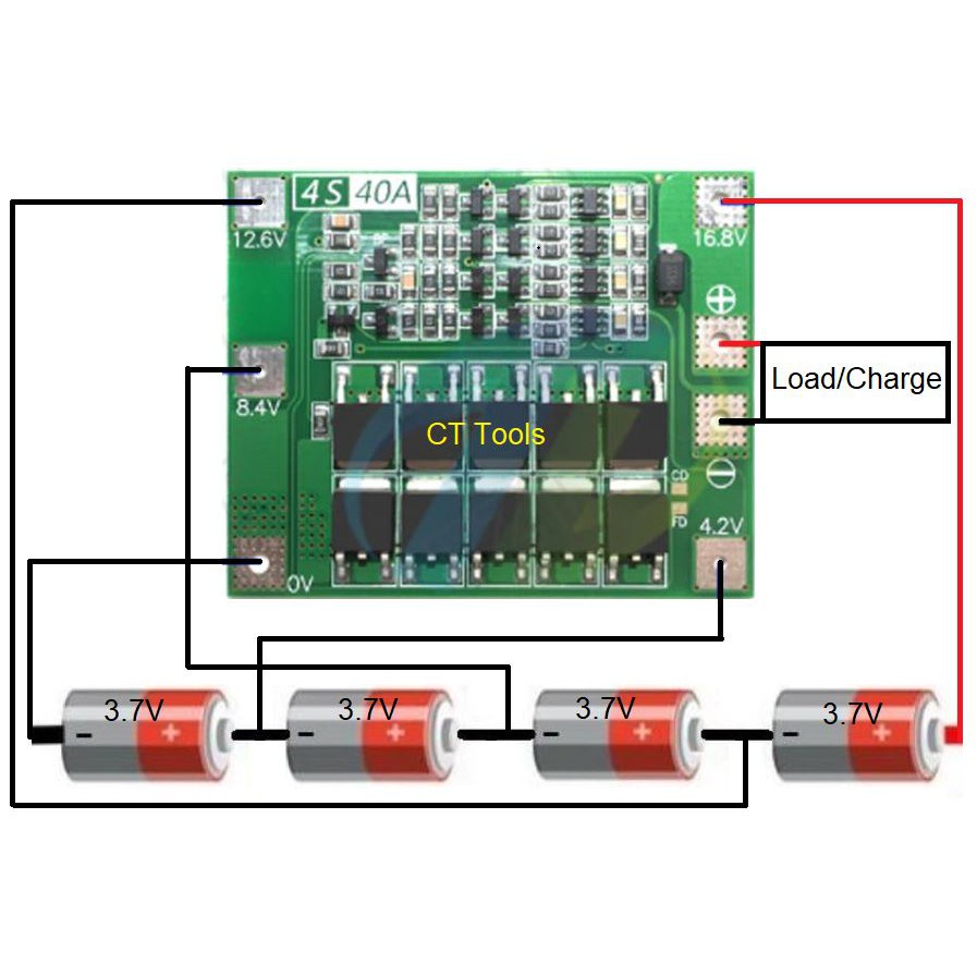 วงจรป้องกันแบตเตอรี่ BMS สำหรับ Li-ion 3.7V 3S/4S/5S/7S 40A Common Port