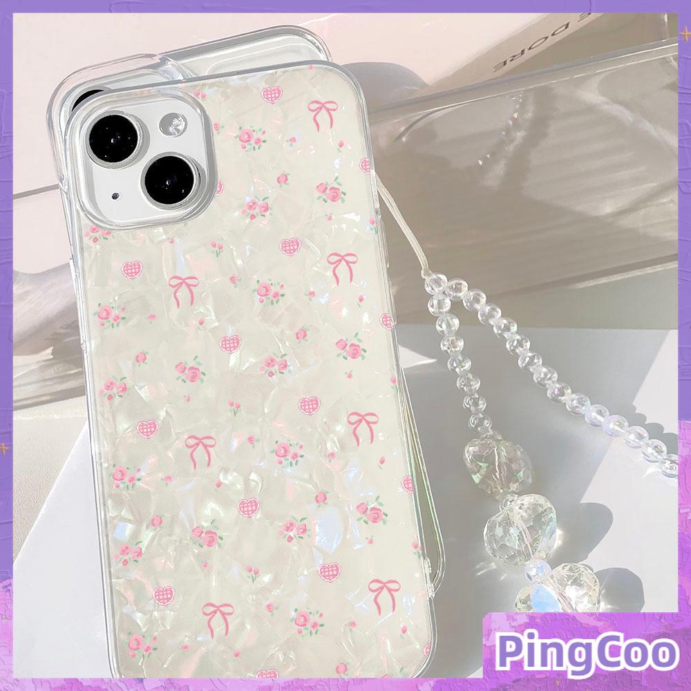 Pingcoo - เข้ากันได้สำหรับ เคสไอโฟน11 เคส iphone 11 15 pro max เปลือกหอยทะเลหลากสีสัน โฮโลแกรมเลเซอร์ใสเคส TPU เรียบง่ายสวยสีชมพู Rose Bow เข้ากันได้กับ iPhone 14 13 12 11 PRO MAX XS XR 7 8 PLUS