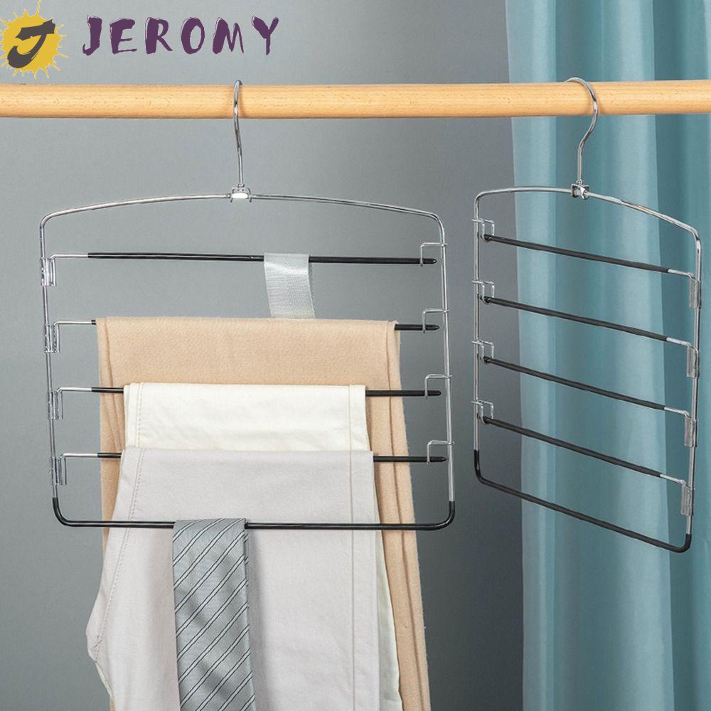 Jeromy ไม้แขวนเสื้อโลหะ 5 ชั้น อเนกประสงค์ ประหยัดพื้นที่ เคลื่อนย้ายได้ ใช้ซ้ําได้ สําหรับแขวนกางเกงยีน