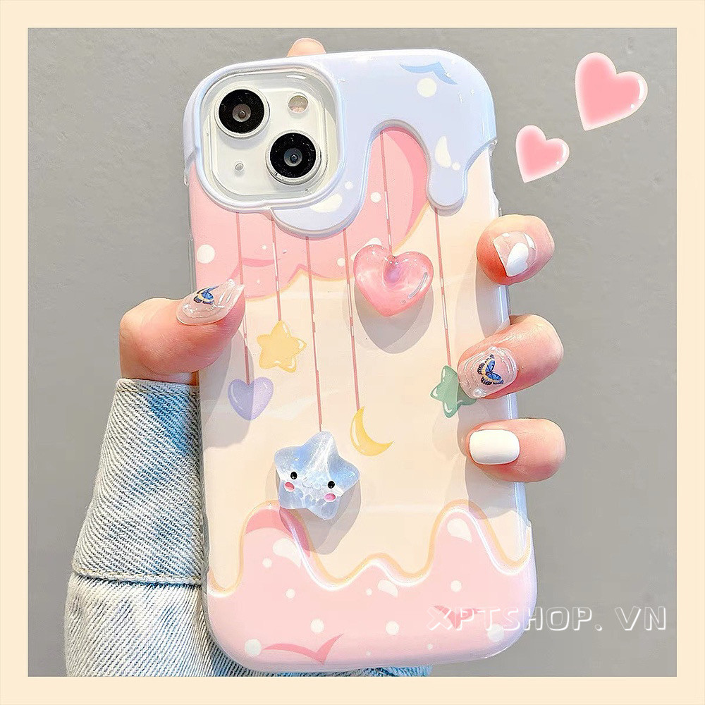 เคสโทรศัพท์มือถือ แบบนิ่ม ลายหัวใจ และไอศกรีม กันกระแทก สําหรับ iPhone 15 Pro Max 15 Pro 15 14 13 12 11 Pro Max XR IX