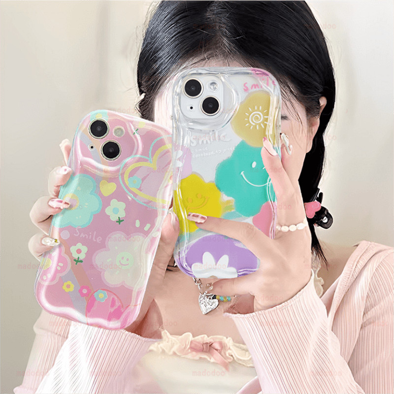 เคส Korean Redmi Note 13 Pro+ 12S 4G 12 Pro Plus 5G 13C 12C A1 A2 A3 11S 11 10C 10 9T 9C 9A POCO X6 X5 M6 C65 Cute Candy Sun Rainbow Flower Smile Wavy Cream Edge Clear Airbag Anti-fall soft Phone Case Cover NY 97