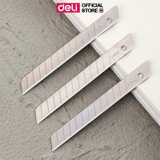 ใบมีดคัตเตอร์ Deli ใบมีด (จำนวน 10 ใบ/กล่อง) คัตเตอร์ ใบมีดเหล็กอย่างดี แข็งแรง คมทน ไม่เป็นสนิม
