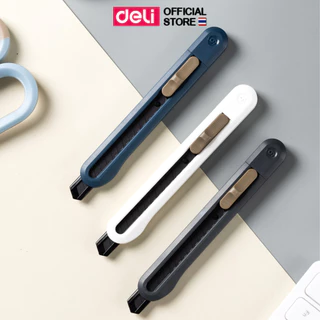 คัตเตอร์พกพา Deli มีดคัตเตอร์ คัตเตอร์ตัดกระดาษ ใบมีดสีดำ อุปกรณ์เครื่องเขียน ดีไซน์ทันสมัย มี6 สี