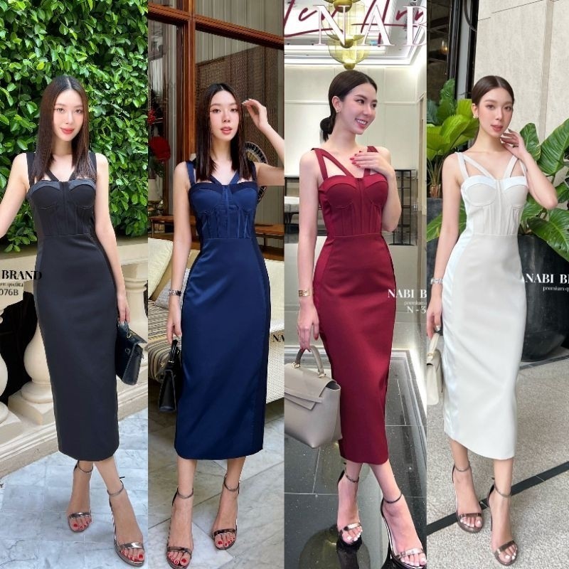 (พร้อมส่ง) Nabi&Mabel18 เดรสออกงานสวยหรู เพื่อนเจ้าสาว งานเลี้ยง สกิลออนไลน์ขายงานป้าย