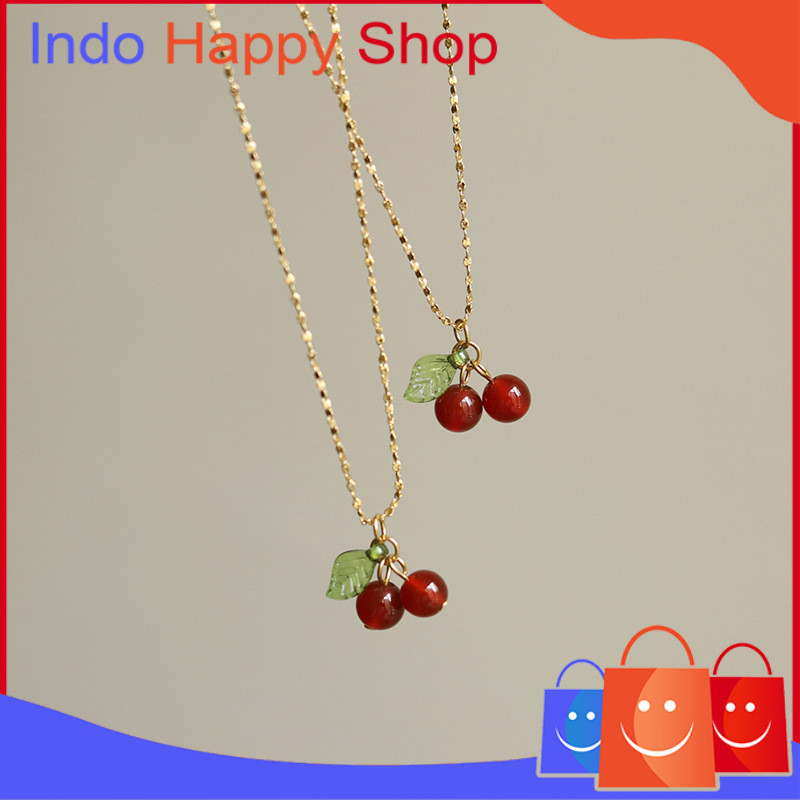 MERAH สร้อยคอลูกตุ้มเชอร์รี่สีแดงสวยงาม IHS 1268