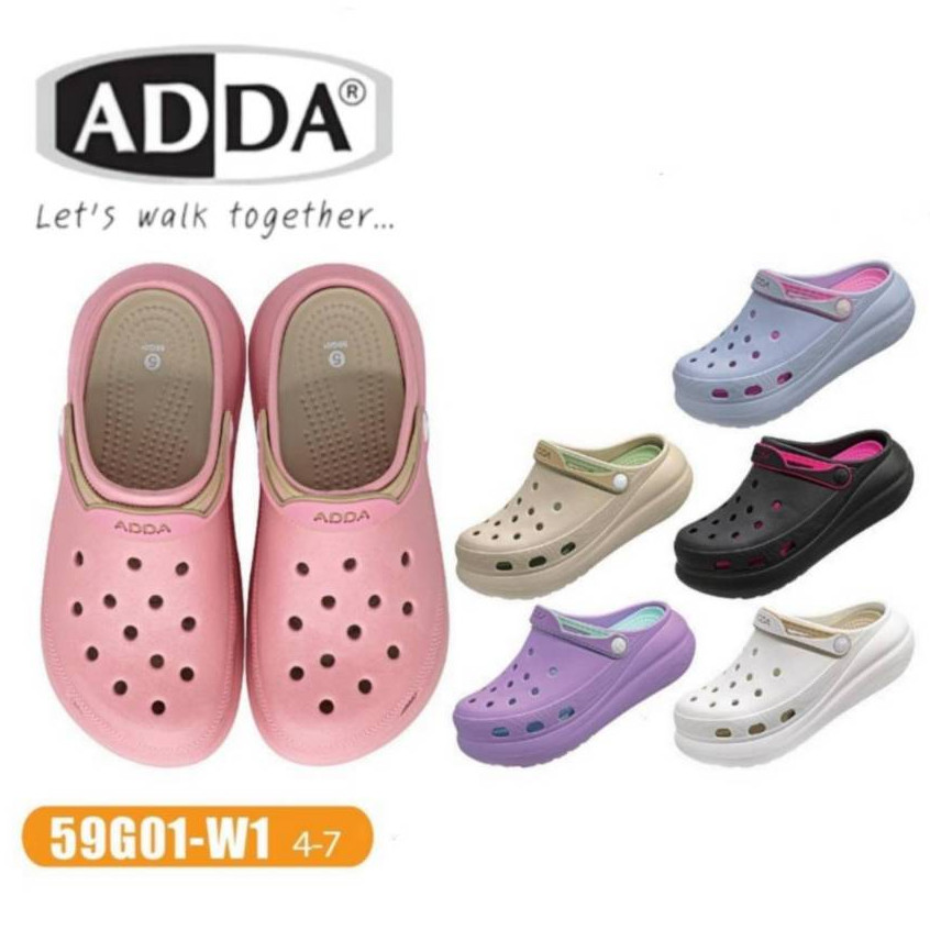แถมฟรี ตัวติด6 ชิ้น ใหม่ ADDA รองเท้าแตะ ผู้หญิง รุ่น 59G01-W1 (ไซส์ 4-7) รองเท้าสูง 2.5นิ้ว ส่งใว