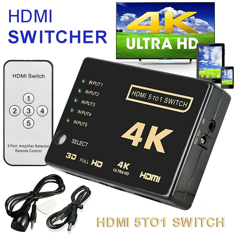 5 พอร์ต HDMI Switch Splitter Switcher 1080P Hub Box สําหรับ PS3 HDTV DVD + IR Remote
