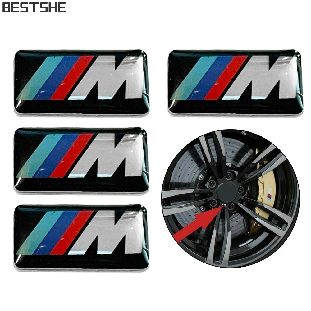 {bestshe} 4 ชิ้นสําหรับ BMW M Tec Sport Badge สติ๊กเกอร์ล้อโลหะผสมกีฬา 17 มม. x 9 มม.