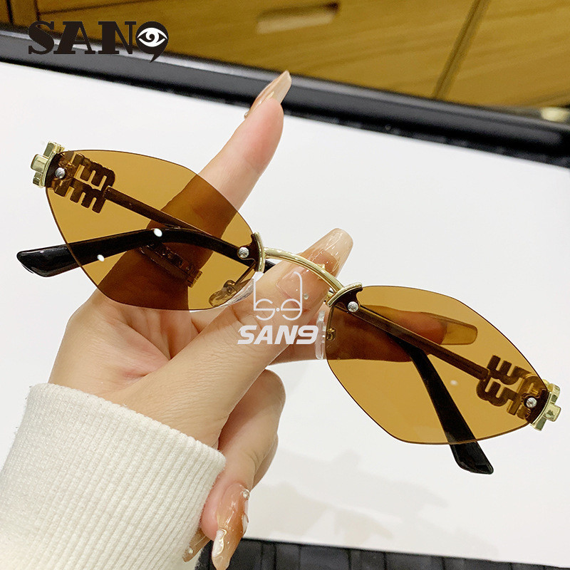 สินค้าพร้อมCOD (San9)Y2K Sweet and Cool Spice Girls Metal Frameless แว่นกันแดดรูปหลายเหลี่ยมบุคลิกภาพอเนกประสงค์ป้องกันรังสียูวี