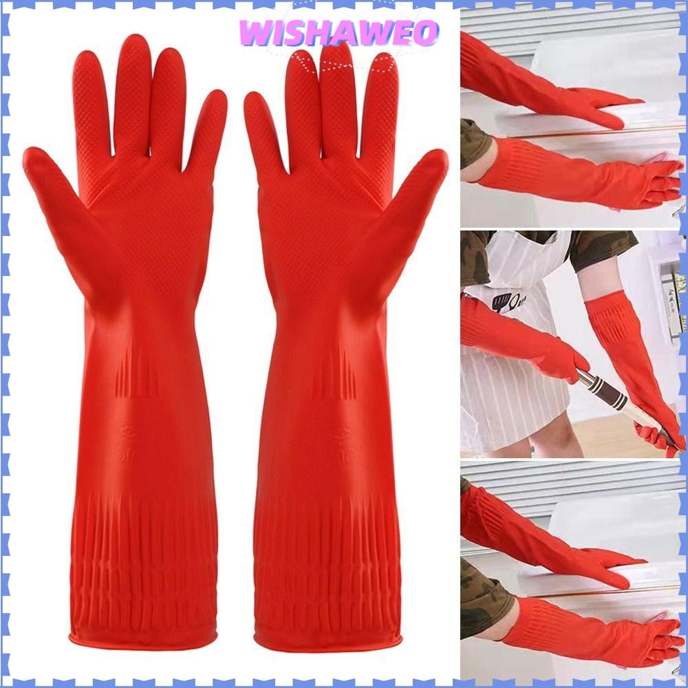 Wishaweo ถุงมือยางสําหรับงานหนัก 1 คู่, ถุงมือล้างรถยาวพิเศษทนเคมี, ทําความสะอาดในครัวเรือนกันน้ํากรดทนน้ํามันหนาทํางานความปลอดภัยข้อมือครัว