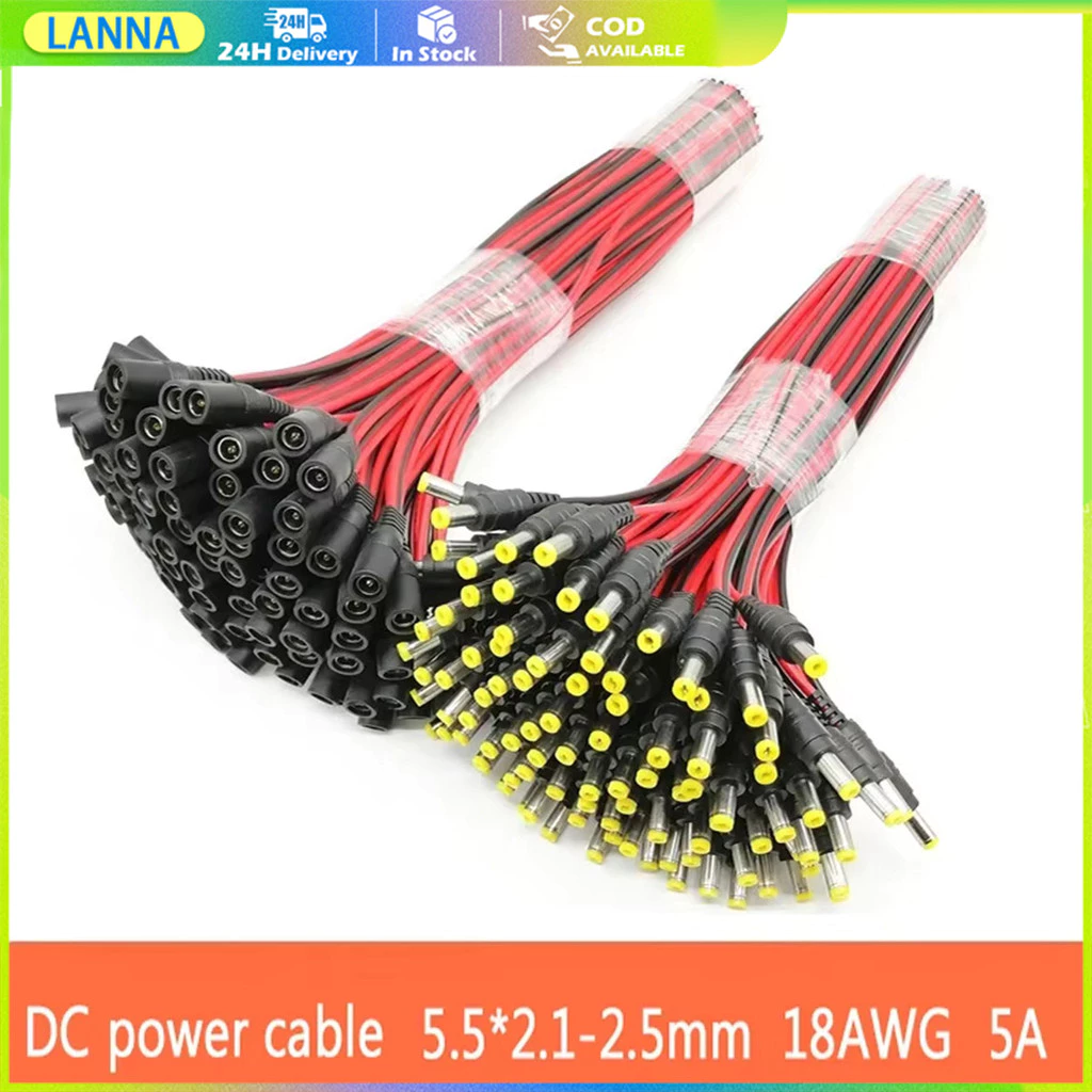 ร้านอยู่ที่ไทย 10ชิ้น สายเพาเวอร์ DC 5.5x2.1 mm ตัวผู้ ตัวเมีย 24ซม.สำหรับกล้องวงจรปิด คอมพิวเตอร์