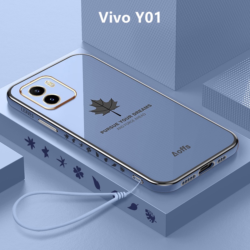 ปลอก Vivo Y01 เคสชุบฝาครอบใบเมเปิ้ลเคสโทรศัพท์ TPU แบบนุ่ม Vivo Y01