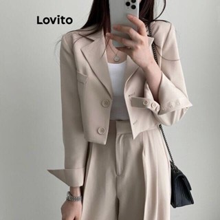 Lovito ชุดกางเกง แต่งกระดุมหน้า แบบเรียบ หรูหรา สําหรับผู้หญิง LNE21177 (เสื้อ/กางเกง)