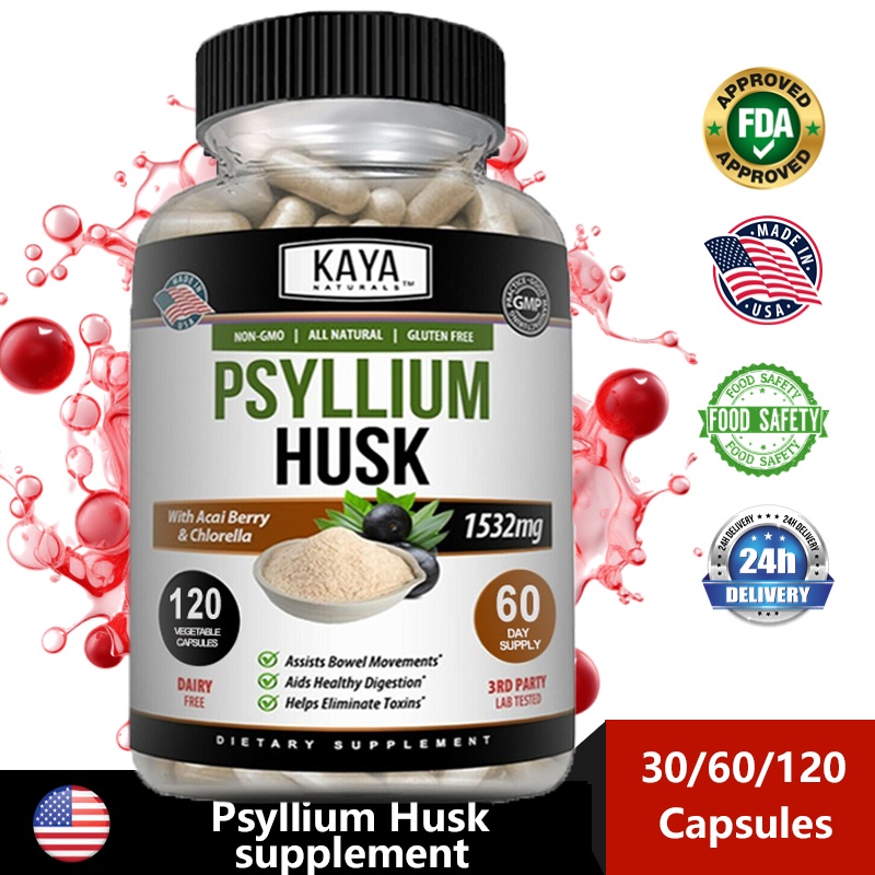 Psyllium Husk Caps, natural dietary fiber 1532 mg, Promotes Digestive Health 120 Capsules