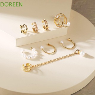 Doreen ต่างหูพู่ สีทอง สไตล์เกาหลี 8 ชิ้น สําหรับผู้หญิง