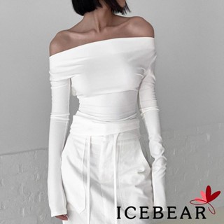 Ice- เสื้อยืดแขนยาว เปิดไหล่ เปิดหลัง รัดรูป สําหรับผู้หญิง ใส่ไปคลับ