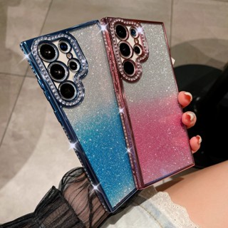 เคสซิลิโคน ป้องกันกล้อง ประดับกลิตเตอร์ หรูหรา สําหรับ Samsung Galaxy S22 S23 Plus