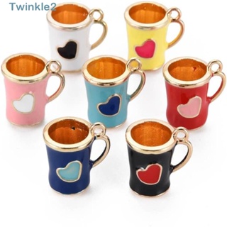 Twinkle จี้ถ้วยชา กาแฟ รูปหัวใจ อัลลอย ขนาดเล็ก 13.5*12.5 มม. สุ่มสี 20 ชิ้น