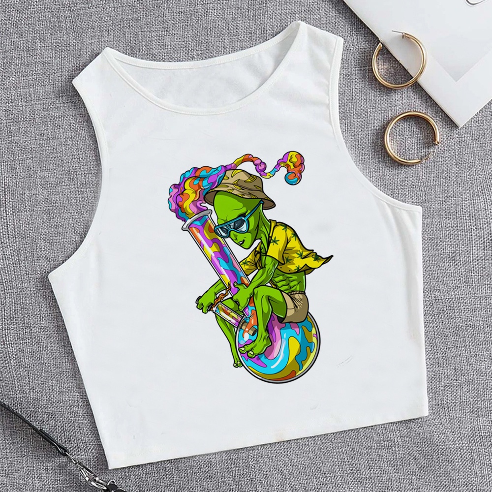 Weed yk2 aesthetic cyber y2k เสื้อครอปผู้หญิง goth ความงาม 90s เสื้อผ้าวินเทจครอป