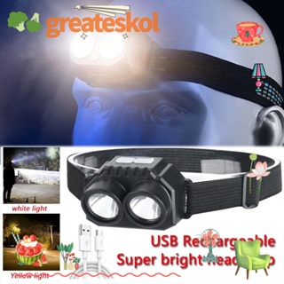 Greateskol ไฟหน้า LED ไฟฉายทํางาน แบบชาร์จไฟได้ แบบพกพา กันน้ํา พลังงานสูง สวมใส่ได้ กลางแจ้ง