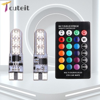 Tcuteit ไฟ LED 2 ดวง T10 RGB สําหรับติดด้านข้างประตูรถยนต์ (พร้อมรีโมตคอนโทรล)