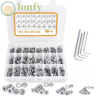 Lonfy ชุดสกรูเมตริก สเตนเลส 304 หัวแบน หกเหลี่ยม 8 12 16 20 มม. M3 M4 M5 M6 16 ขนาด 920 ชิ้น|อุตสาหกรรม