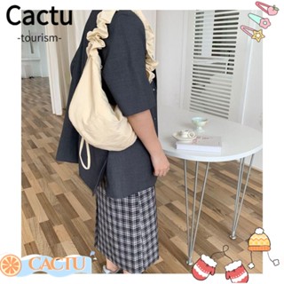 Cactu กระเป๋าสะพายไหล่ แบบผูกเชือก แต่งซิป สําหรับผู้หญิง