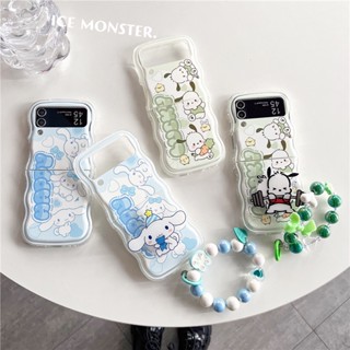 เคสโทรศัพท์มือถือแบบนิ่ม กันกระแทก ลายการ์ตูน Pochacco พร้อมสายโซ่คล้อง สําหรับ Samsung Galaxy Z Flip5 Z Flip 3 Flip 4 5G