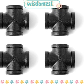 Wisdomest ข้อต่อเชื่อมท่อ DN15 4 ทาง กว้าง 1/2 นิ้ว สีดํา DIY 4 ชิ้น