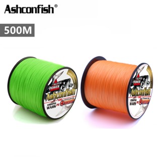 Ashconfish สายเอ็นตกปลา PE แบบถัก 500 ม. สีเขียวอ่อน สีส้ม 4 เส้น