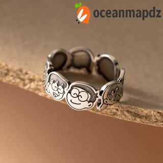 Oceanmapdz แหวนนิ้วมือ อัลลอย ลายชินจัง โดราเอมอนน่ารัก ปรับได้ สีเงิน สําหรับผู้หญิง