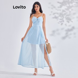 Lovito ชุดเดรส แบบบิด ผ่าหลัง สไตล์โบโฮ สําหรับผู้หญิง LBE03155 (สีฟ้า)