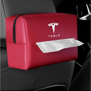 TESLA LOGO tissue bag MODEL S MODEL3 MODEL X MODEL Y car seat back-mounted paper box armrest box leather material zipper storage box