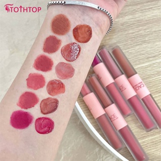 Persistent Non-stick Cup Moisturizing Mirror Lip Gloss ลิปกลอสเนื้อแมทรายวัน ลิปสติก Cace Fun Double-head Mist Face Bright Lip Glaze Lip Makeup [TOP]