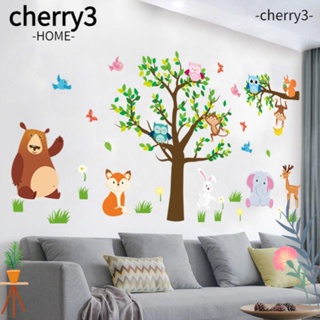 Cherry3 สติกเกอร์ไวนิล ลายสัตว์ป่า ต้นไม้ DIY สําหรับติดตกแต่งผนังห้องนอนเด็ก