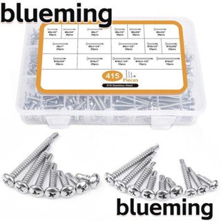 Blueming2 สกรูกรีดเอง 16 ขนาด 415 ชิ้น #6#8#10 สกรูกรีดเอง สเตนเลส 410 พร้อมกล่องเหล็ก อะลูมิเนียม สําหรับโลหะ